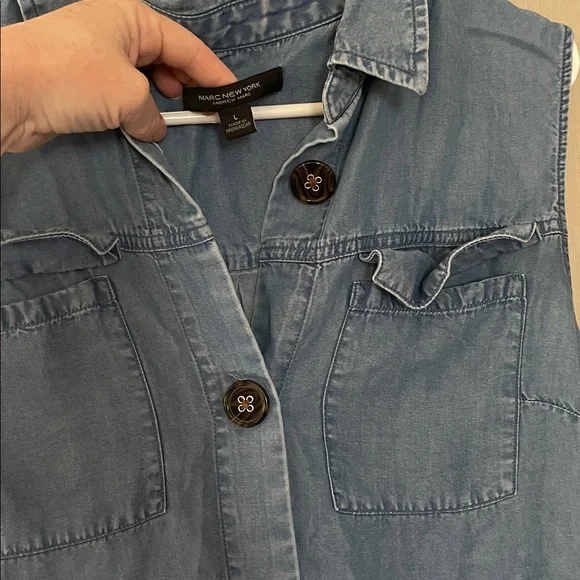 Marc New York large chambray denim button down tunic tank 100% tencel mini dress - Picture 2 of 4